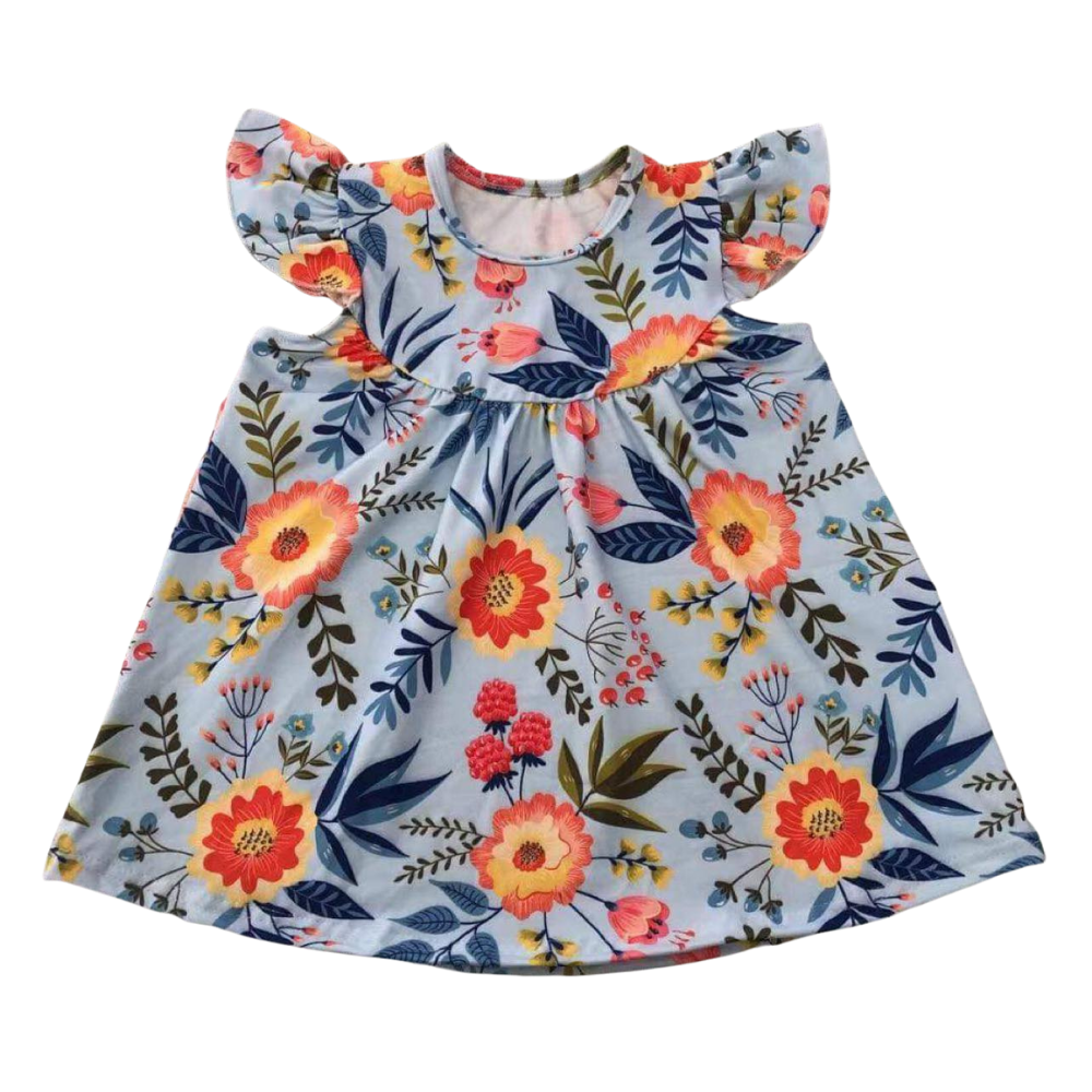 Girls Dress Orange Flowers - Gracie Roze