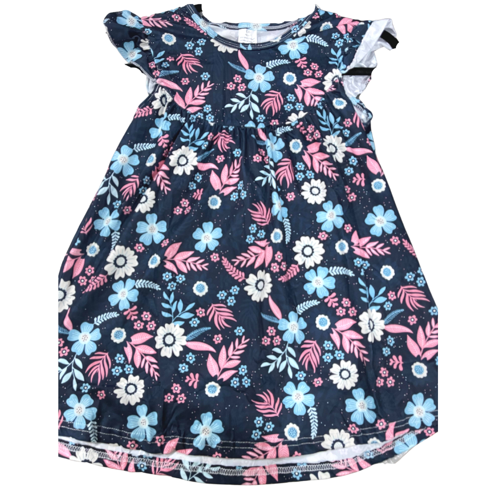 Girls Dress Blue Flowers - Gracie Roze