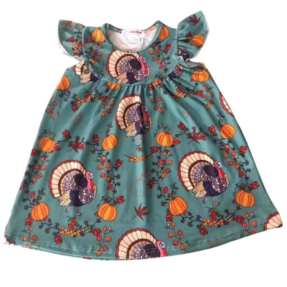 Girls Dress Pumpkin Turkeys - Gracie Roze