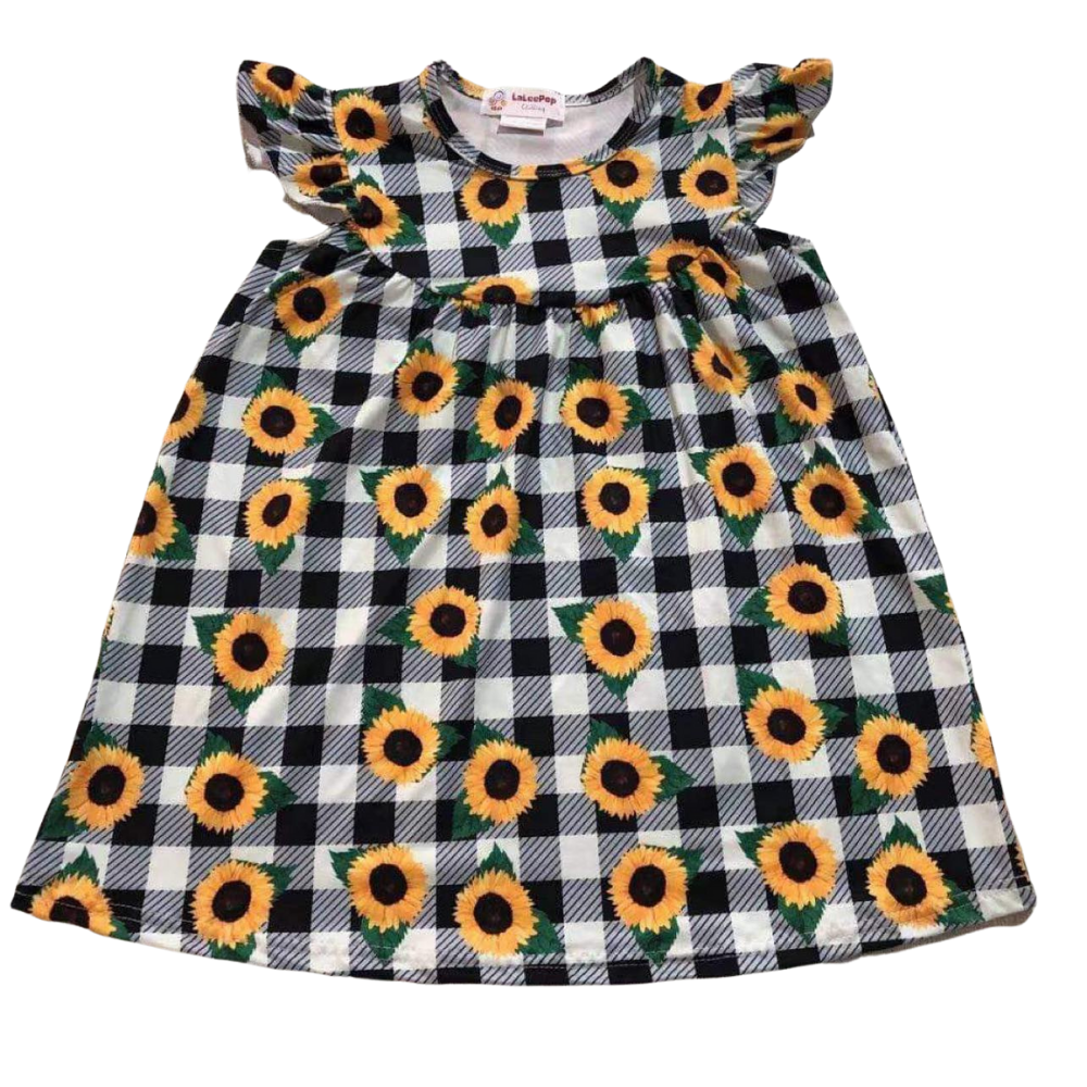 Girls Dress Sunflowers Plaid - Gracie Roze