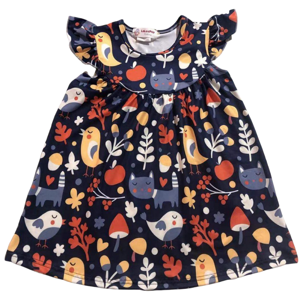 Girls Dress Fall Birds - Gracie Roze