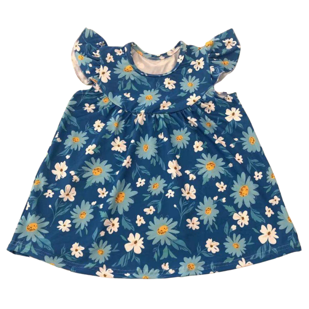 Girls Dress Blue Flowers - Gracie Roze
