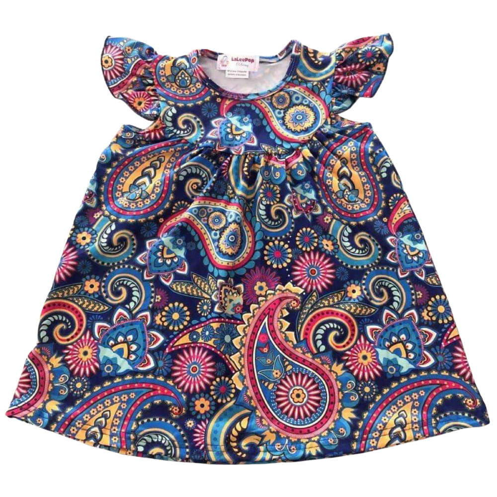 Girls Dress Purple Paisleys - Gracie Roze
