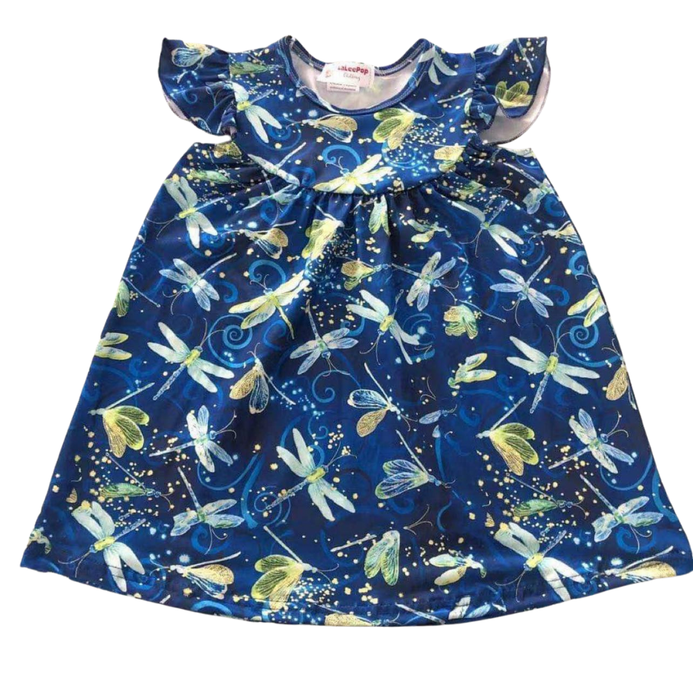 Girls Dress Blue Dragonflies - Gracie Roze