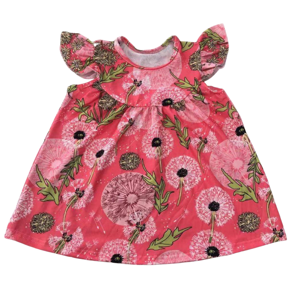 Girls Dress Coral Dandelion Wishes - Gracie Roze