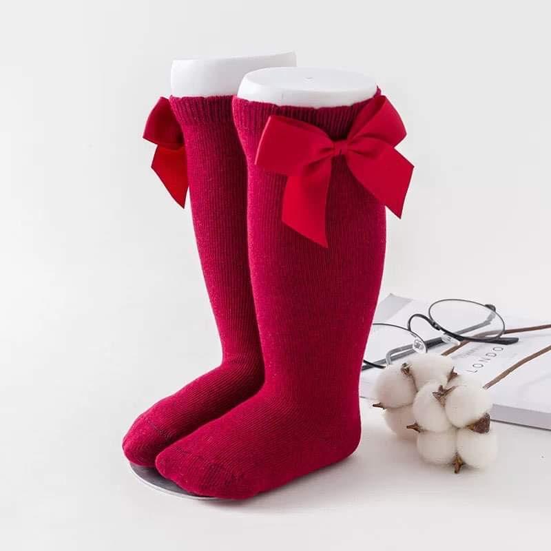 Girls Knee High Bow Socks Red - Gracie Roze