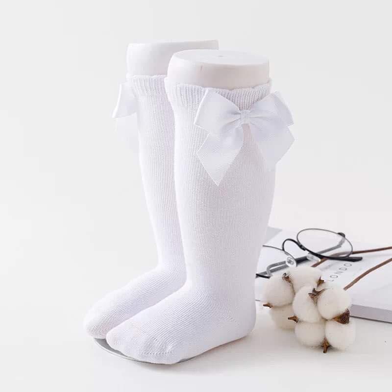Girls Knee High Bow Socks White - Gracie Roze