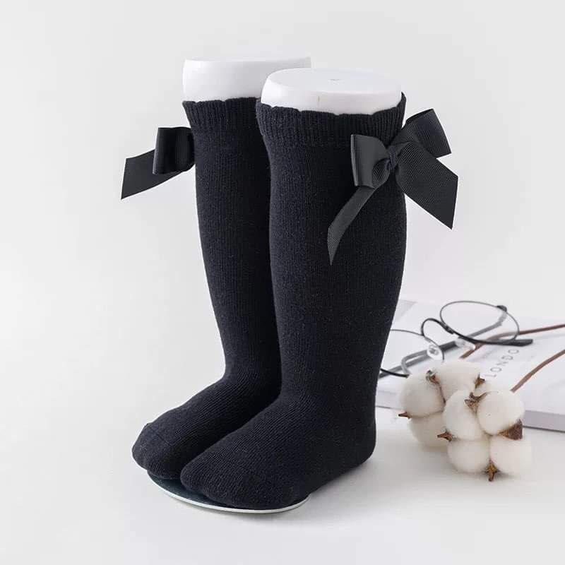 Girls Knee High Bow Socks Black - Gracie Roze
