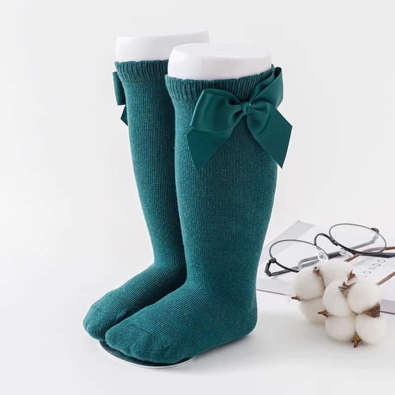 Girls Knee High Bow Socks Green - Gracie Roze